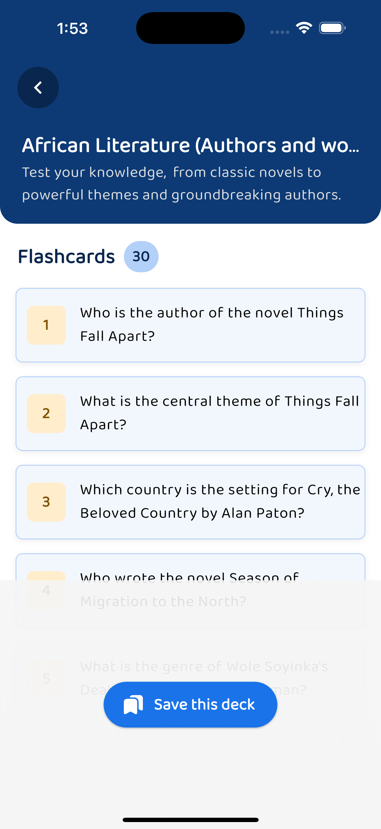 Deck summary & save button